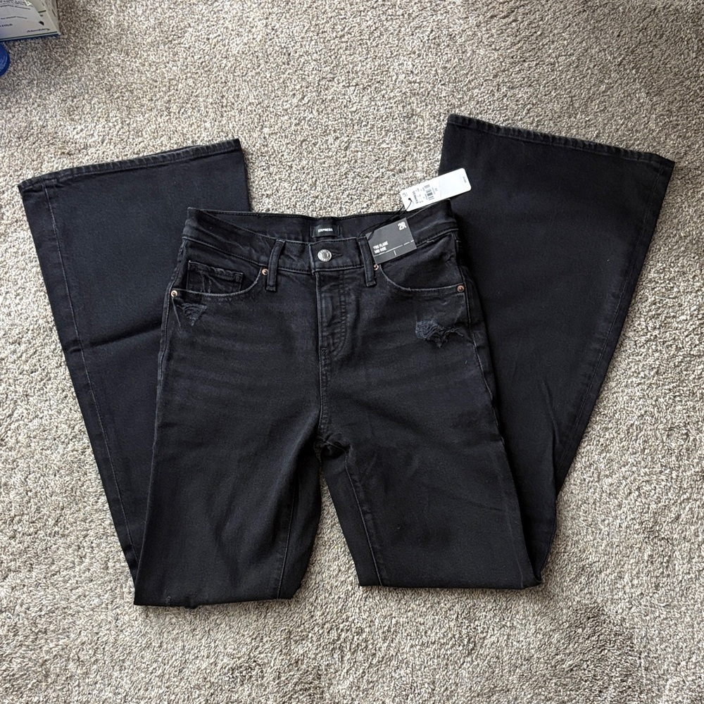 Express - Black 70's Flare Mid Rise Jeans - 2R